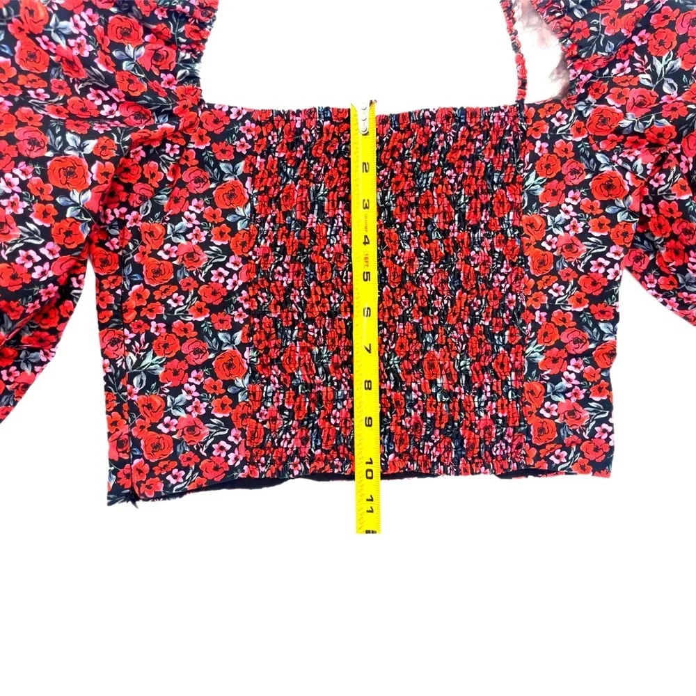 Zara Puff Sleeve Floral Crop Top Rose Print Sweetheart Ruched Blouse Size M - Picture 10 of 15